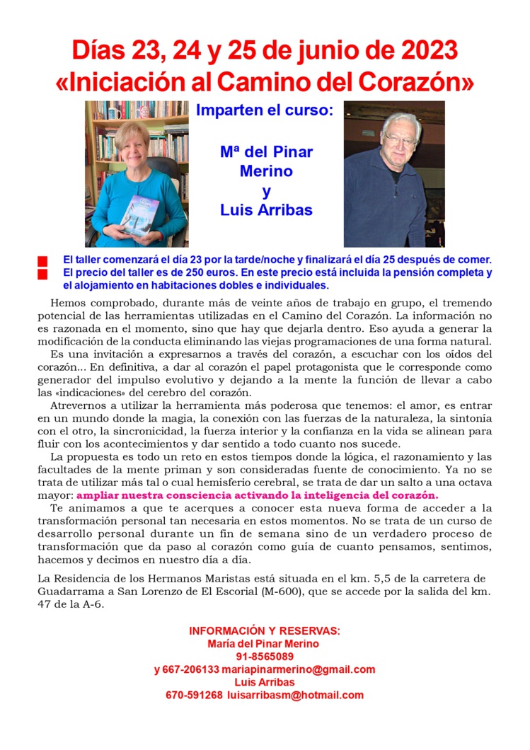 Curso: Iniciación al Camino del Corazón (Madrid) 23,24,25 de junio de 2023
