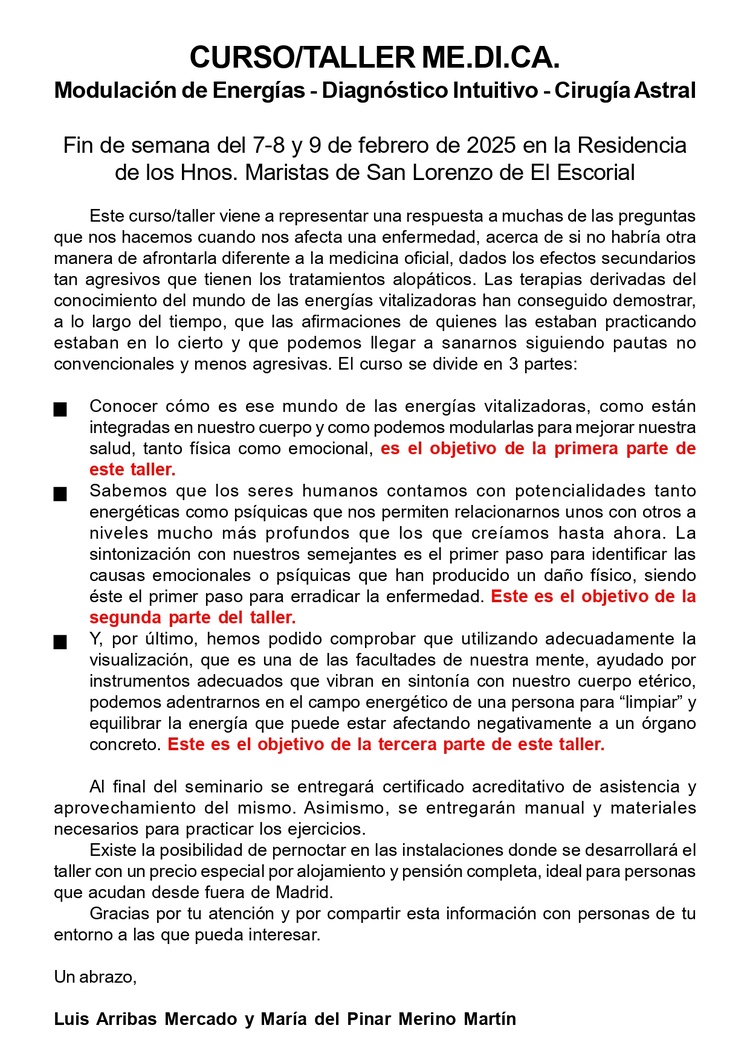 Curso ME.DI.CA en Madrid: 7, 8 y 9 de febrero 2025 Curso ME.DI.CA en Madrid: 7, 8 y 9 de febrero 2025