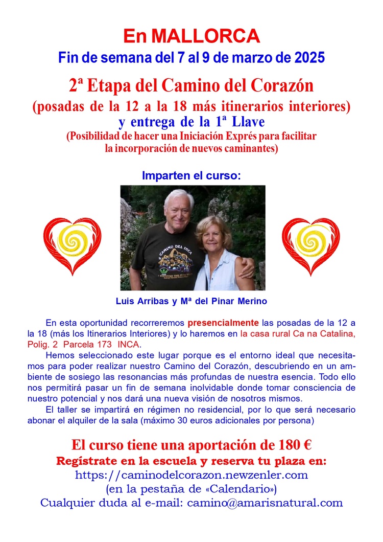 Convocatoria de la 2a. etapa del Camino del Corazón en Mallorca - Marzo 2025 Convocatoria de la 2a. etapa del Camino del Corazón en Mallorca - Marzo 2025